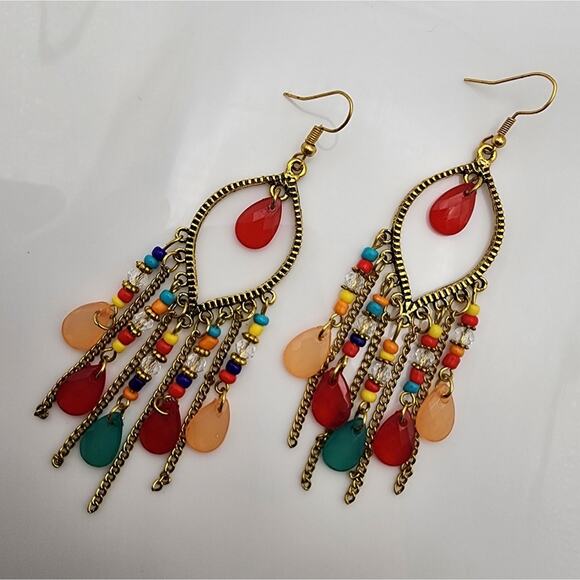 Multicolor Boho Beaded Dangling Earrings - Picture 4 of 4